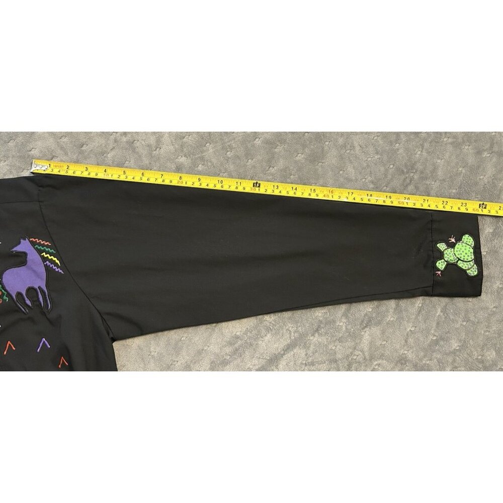 1980s Tarango Appliqué Black Shirt Southwestern Cactus Animals Button Up Sz M - Picture 13 of 16